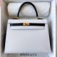 Hermes Hermès Kelly 25cm Epsom 01 Pure White with Ck89 Black Waxed Thread Gold Hardware Hand-Stitched