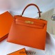 Hermes Hermès Kelly 28cm Epsom Ck93 Orange Waxed Thread Gold Hardware Out of Stock Hand-Stitched