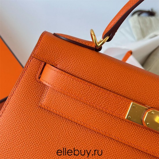 Hermes Hermès Kelly 28cm Epsom Ck93 Orange Waxed Thread Gold Hardware Out of Stock Hand-Stitched