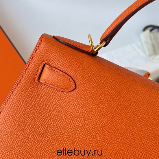 Hermes Hermès Kelly 28cm Epsom Ck93 Orange Waxed Thread Gold Hardware Out of Stock Hand-Stitched