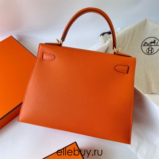 Hermes Hermès Kelly 28cm Epsom Ck93 Orange Waxed Thread Gold Hardware Out of Stock Hand-Stitched