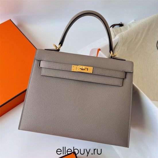 Hermes Hermès Kelly 25cm Epsom M8 Asphalt Grey Waxed Thread Gold Hardware Hand-Stitched