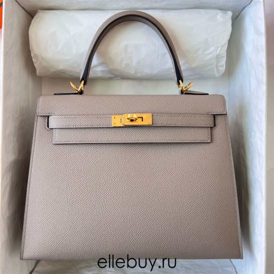 Hermes Hermès Kelly 25cm Epsom M8 Asphalt Grey Waxed Thread Gold Hardware Hand-Stitched