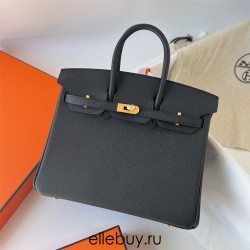 Hermes Hermès Birkin 25cm Epsom Ck89 Black Waxed Thread Gold Hardware Hand-Stitched