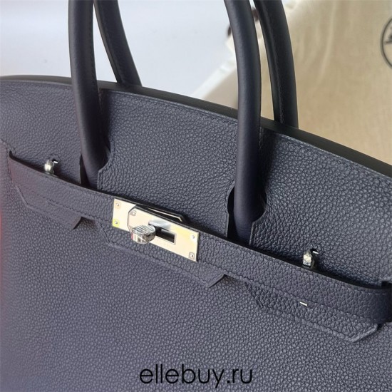 Hermes Hermès Birkin 30cm Togo 2Z Midnight Blue Waxed Thread Silver Hardware Hand-Stitched