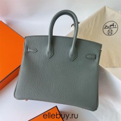 Hermes Hermès Birkin 25cm Togo Cc63 Apricot Green Waxed Thread Silver Hardware Hand-Stitched