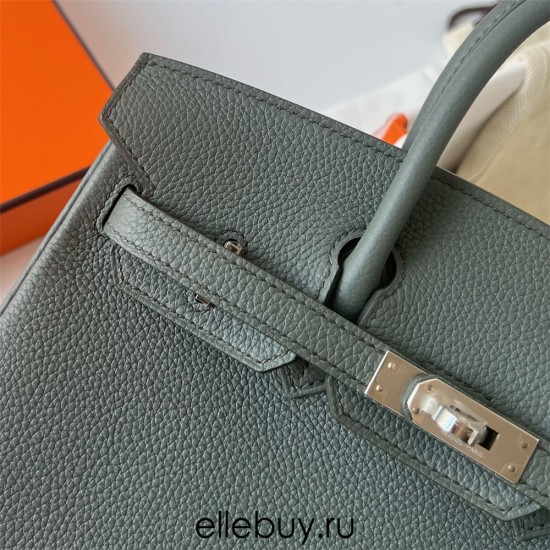 Hermes Hermès Birkin 25cm Togo Cc63 Apricot Green Waxed Thread Silver Hardware Hand-Stitched