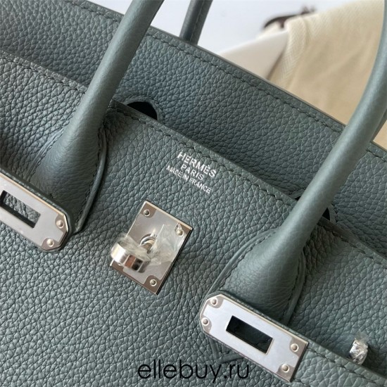 Hermes Hermès Birkin 25cm Togo Cc63 Apricot Green Waxed Thread Silver Hardware Hand-Stitched