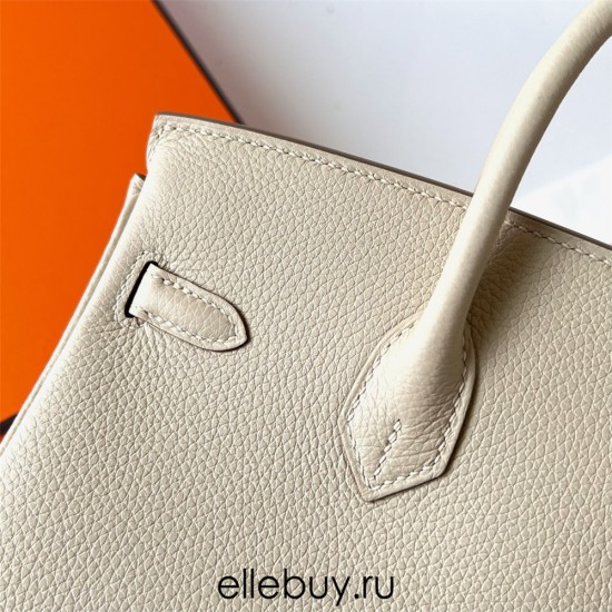 Hermes Hermès Birkin 25cm Togo Ck10 Milk White Waxed Thread Gold Hardware Hand-Stitched