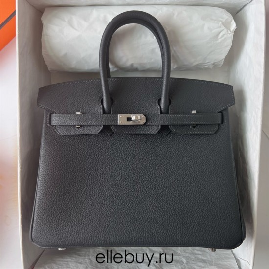 Hermes Hermès Birkin 25cm Togo Ck88 Graphite Grey Waxed Thread Silver Hardware Hand-Stitched