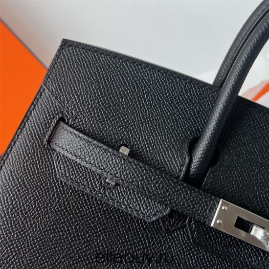 Hermes Hermès Birkin 25cm Sellier External Stitching Epsom Ck89 Black Hand-Stitched Silver Hardware Hand-Stitched