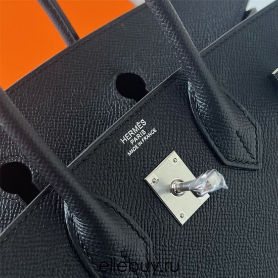 Hermes Hermès Birkin 25cm Sellier External Stitching Epsom Ck89 Black Hand-Stitched Silver Hardware Hand-Stitched