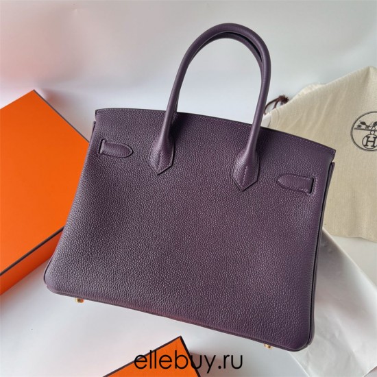 Hermes Hermès Birkin 30cm Togo 59 Grape Purple Waxed Thread Gold Hardware Hand-Stitched