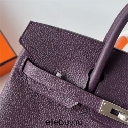 Hermes Hermès Birkin 25cm Togo 59 Grape Purple Waxed Thread Silver Hardware Hand-Stitched