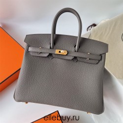 Hermes Hermès Birkin 25cm Togo 8F Tin Grey Waxed Thread Gold Hardware Hand-Stitched