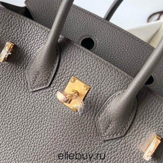 Hermes Hermès Birkin 25cm Togo 8F Tin Grey Waxed Thread Gold Hardware Hand-Stitched