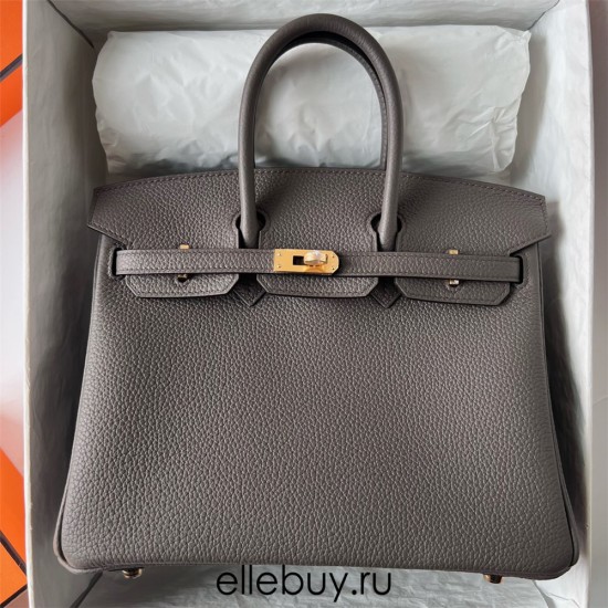 Hermes Hermès Birkin 25cm Togo 8F Tin Grey Waxed Thread Gold Hardware Hand-Stitched