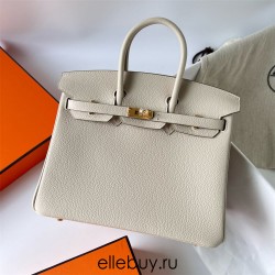 Hermes Hermès Birkin 25cm Togo Ck10 Milk White Waxed Thread Gold Hardware Hand-Stitched