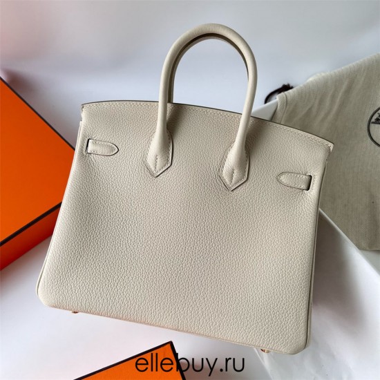 Hermes Hermès Birkin 25cm Togo Ck10 Milk White Waxed Thread Gold Hardware Hand-Stitched