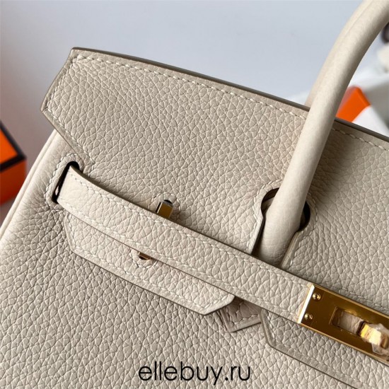 Hermes Hermès Birkin 25cm Togo Ck10 Milk White Waxed Thread Gold Hardware Hand-Stitched