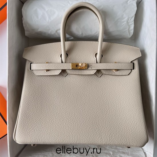 Hermes Hermès Birkin 25cm Togo Ck10 Milk White Waxed Thread Gold Hardware Hand-Stitched