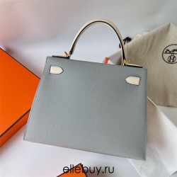 Hermes Hermès Kelly 28cm Epsom 8U Glacier Blue with I2 Cream White Waxed Thread Satin Gold Hardware Hand-Stitched