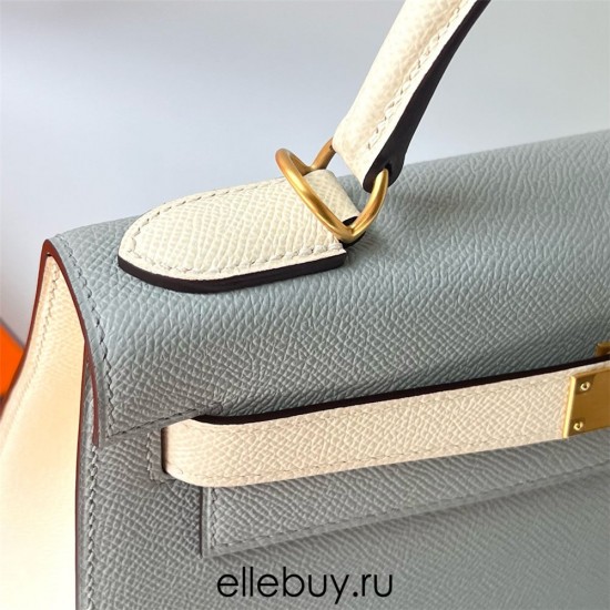 Hermes Hermès Kelly 28cm Epsom 8U Glacier Blue with I2 Cream White Waxed Thread Satin Gold Hardware Hand-Stitched