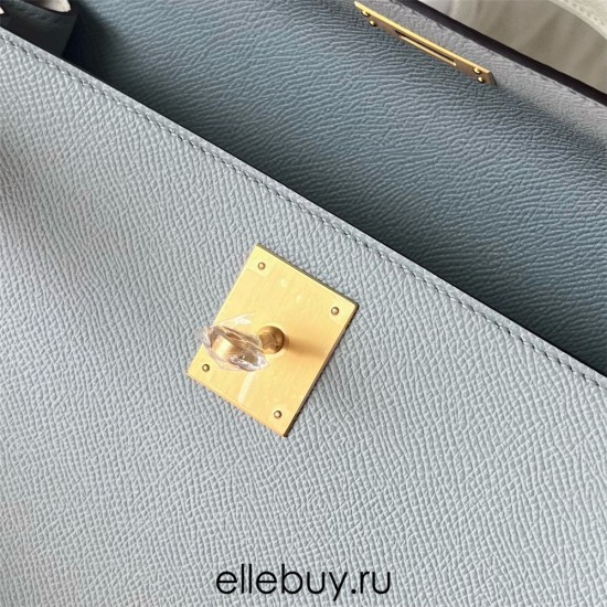 Hermes Hermès Kelly 28cm Epsom 8U Glacier Blue with I2 Cream White Waxed Thread Satin Gold Hardware Hand-Stitched