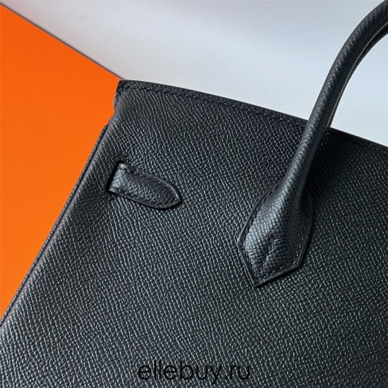 Hermes Hermès Birkin 25cm Epsom Ck89 Black Waxed Thread Silver Hardware Hand-Stitched