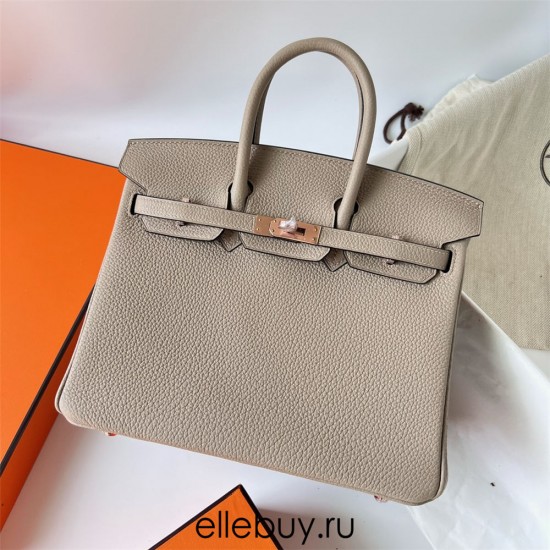 Hermes Hermès Birkin 25cm Togo Ck81 Dove Grey Waxed Thread Rose Gold hardware Hand-Stitched