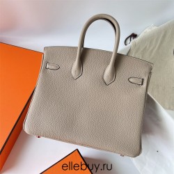 Hermes Hermès Birkin 25cm Togo Ck81 Dove Grey Waxed Thread Rose Gold hardware Hand-Stitched