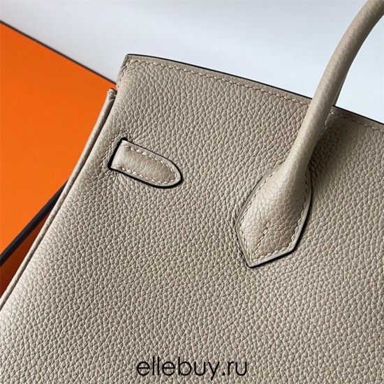 Hermes Hermès Birkin 25cm Togo Ck81 Dove Grey Waxed Thread Rose Gold hardware Hand-Stitched