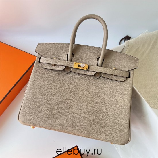 Hermes Hermès Birkin 25cm Togo Ck81 Dove Grey Waxed Thread Gold Hardware Hand-Stitched