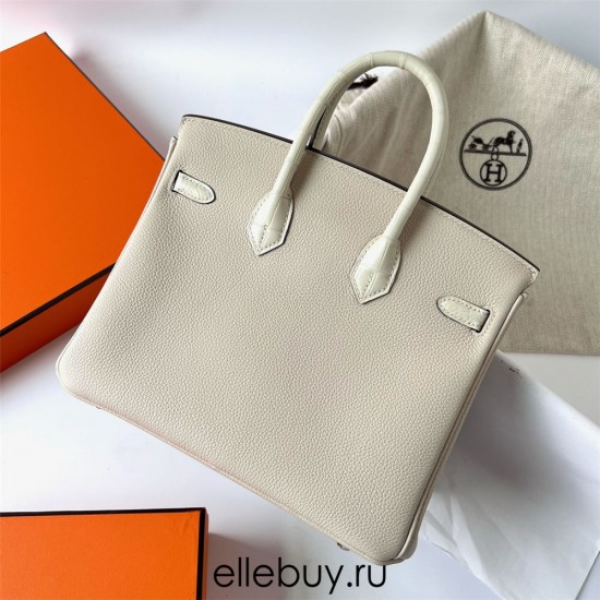 Hermes Hermès Birkin 25cm Touch Togo Calfskin Glossy Nile Crocodile Patch Ck10 Milk White Waxed Thread Silver Hardware Out of Stock Hand-Stitched