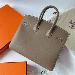 Hermes Hermès Birkin 25cm Sellier External Stitching Epsom Ck18 Elephant Grey Waxed Thread Silver Hardware Hand-Stitched