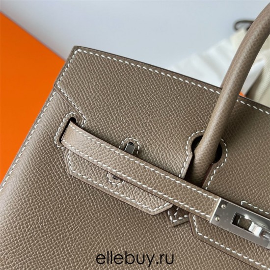 Hermes Hermès Birkin 25cm Sellier External Stitching Epsom Ck18 Elephant Grey Waxed Thread Silver Hardware Hand-Stitched