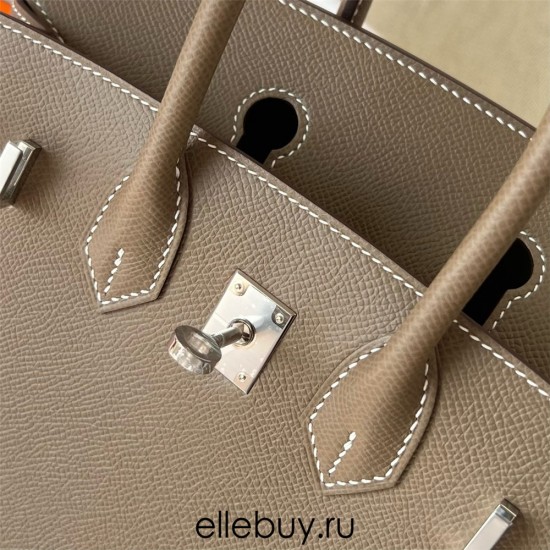 Hermes Hermès Birkin 25cm Sellier External Stitching Epsom Ck18 Elephant Grey Waxed Thread Silver Hardware Hand-Stitched