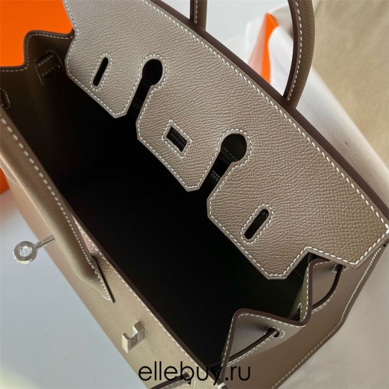 Hermes Hermès Birkin 25cm Sellier External Stitching Epsom Ck18 Elephant Grey Waxed Thread Silver Hardware Hand-Stitched