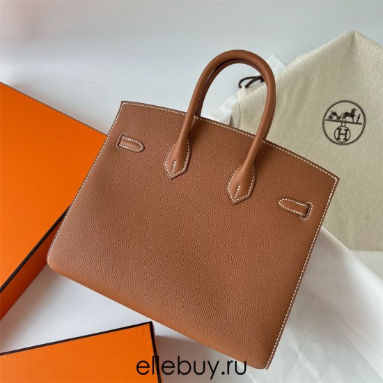 Hermes Hermès Birkin 25cm Sellier External Stitching Epsom Ck37 Golden Brown Waxed Thread Gold Hardware Hand-Stitched