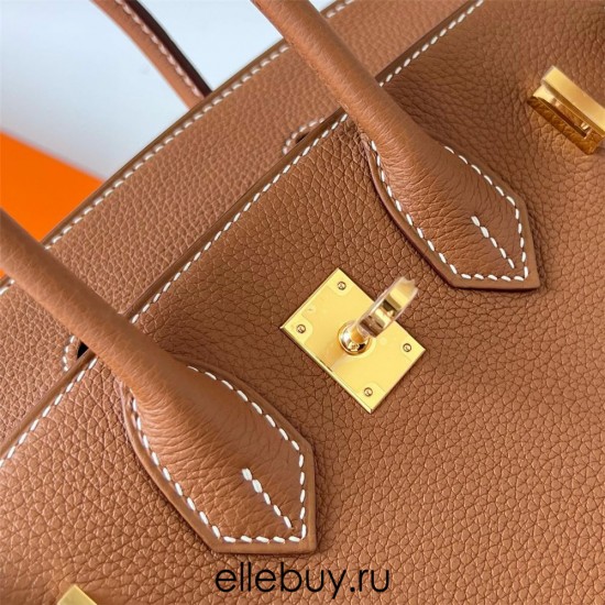 Hermes Hermès Birkin 25cm Sellier External Stitching Epsom Ck37 Golden Brown Waxed Thread Gold Hardware Hand-Stitched