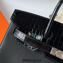 Hermes Hermès Birkin 30cm Touch Togo Calfskin Glossy Surface Mississippi Alligator Ck89 Black Waxed Thread Silver Hardware Out of Stock Hand-Stitched