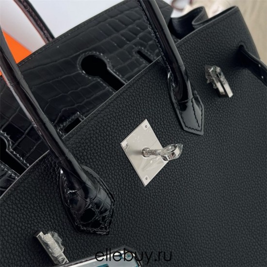 Hermes Hermès Birkin 30cm Touch Togo Calfskin Glossy Surface Mississippi Alligator Ck89 Black Waxed Thread Silver Hardware Out of Stock Hand-Stitched