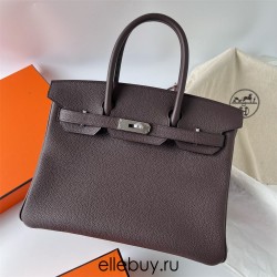 Hermes Hermès Birkin 30cm Togo Ck46 Ebony Waxed Thread Silver Hardware Hand-Stitched