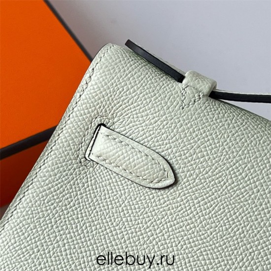 Hermes Hermès Mini Kelly 22cm Epsom 0S Bubble Green Waxed Thread Silver Hardware Hand-Stitched