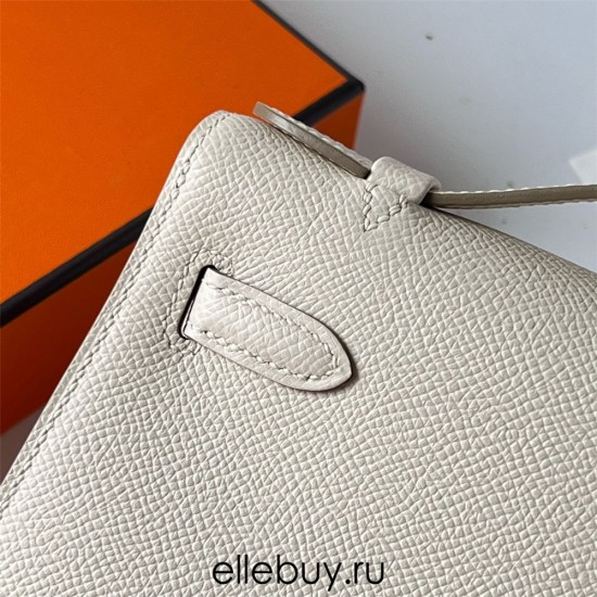 Hermes Hermès Mini Kelly 22cm Epsom Ck10 Milk White Waxed Thread Gold Hardware Hand-Stitched