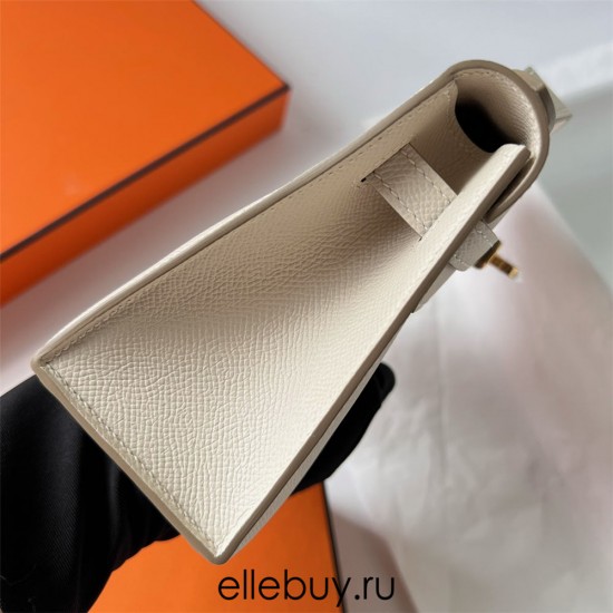 Hermes Hermès Mini Kelly 22cm Epsom Ck10 Milk White Waxed Thread Gold Hardware Hand-Stitched