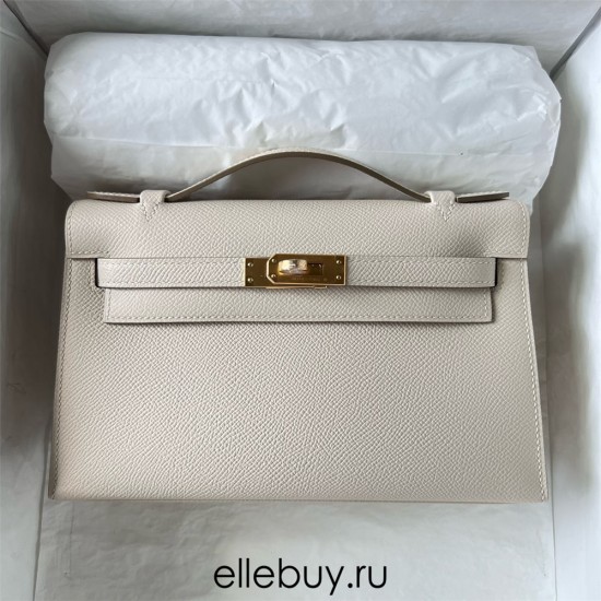 Hermes Hermès Mini Kelly 22cm Epsom Ck10 Milk White Waxed Thread Gold Hardware Hand-Stitched