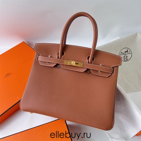 Hermes Hermès Birkin 30cm Togo Ck37 Golden Brown Waxed Thread Gold Hardware Hand-Stitched