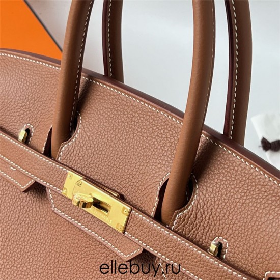 Hermes Hermès Birkin 30cm Togo Ck37 Golden Brown Waxed Thread Gold Hardware Hand-Stitched