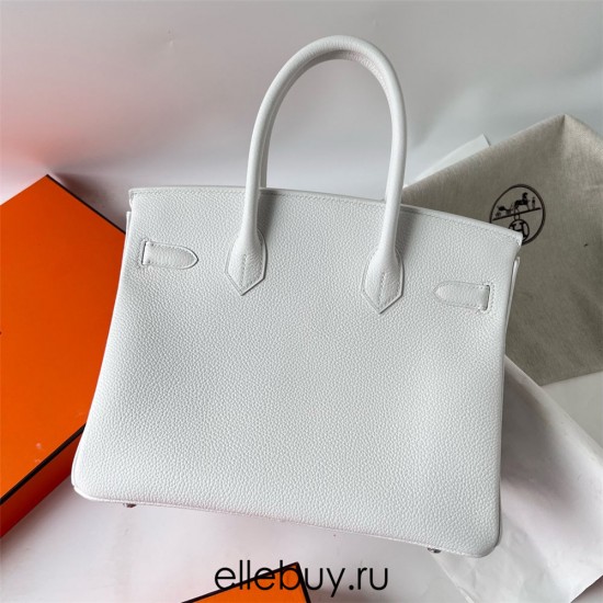 Hermes Hermès Birkin 30cm Togo 01 Pure White Waxed Thread Silver Hardware Hand-Stitched